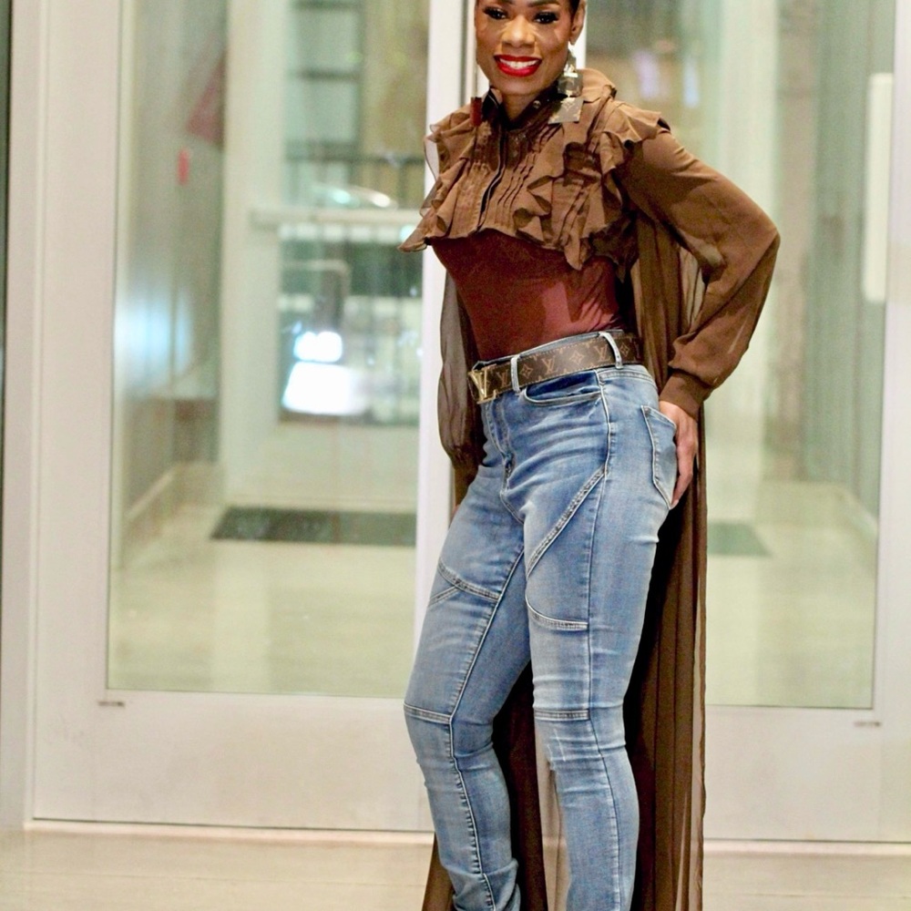 Brown Sheer Hi Lo top